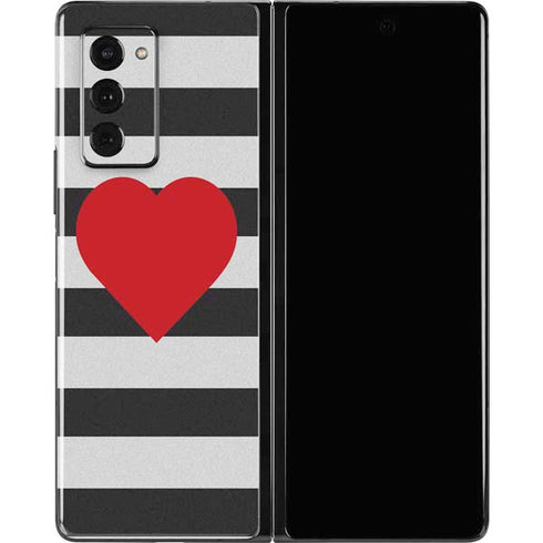Black And White Striped Heart Galaxy Z Fold2 5G Skin