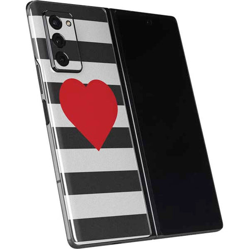 Black And White Striped Heart Galaxy Z Fold2 5G Skin