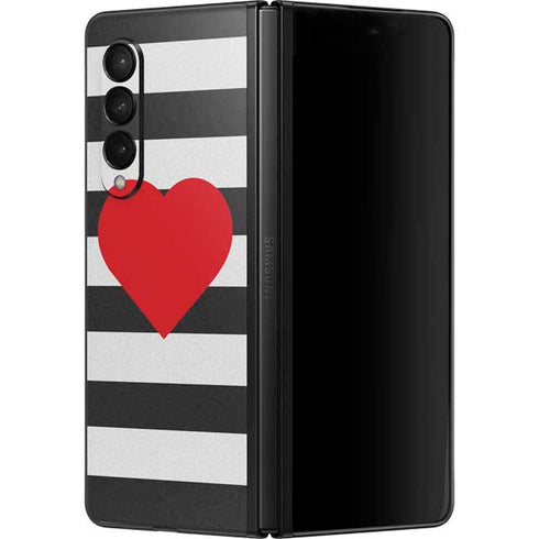 Black And White Striped Heart Galaxy Z Fold3 5G Skin