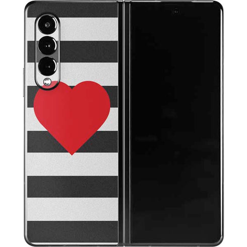 Black And White Striped Heart Galaxy Z Fold3 5G Skin