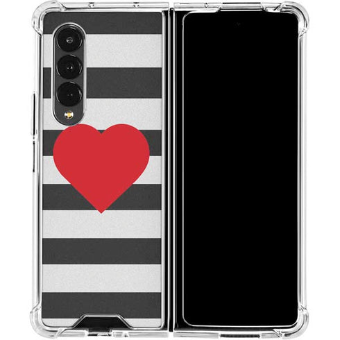 Black And White Striped Heart Galaxy Z Fold4 5G Clear Case