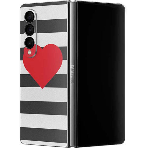 Black And White Striped Heart Galaxy Z Fold4 5G Skin