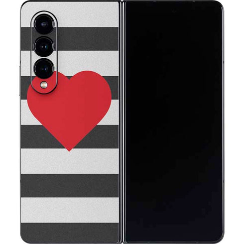 Black And White Striped Heart Galaxy Z Fold4 5G Skin