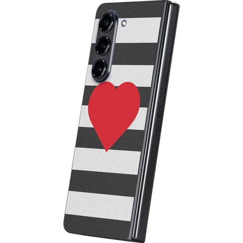 Black And White Striped Heart Galaxy Z Fold5 5G Skin