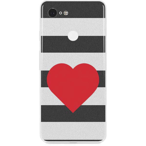Black And White Striped Heart Google Pixel 3 Skin