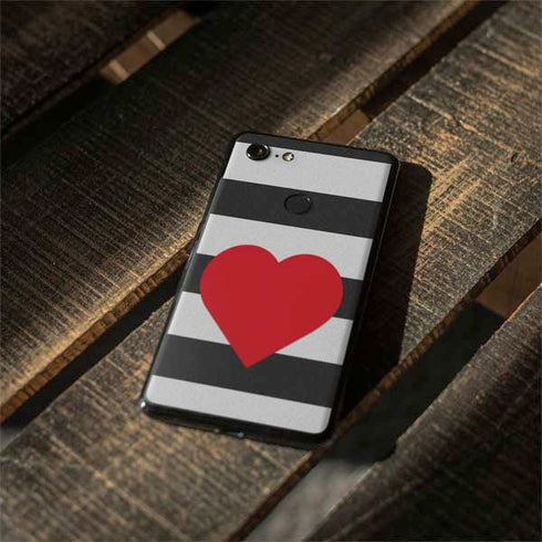 Black And White Striped Heart Google Pixel 3 Skin