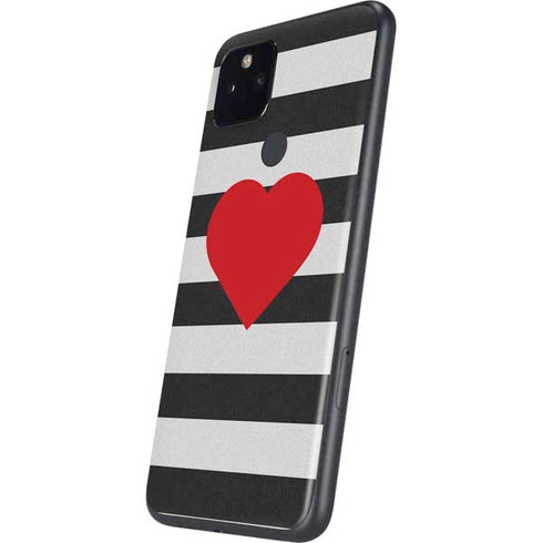 Black And White Striped Heart Google Pixel 4a 5G Skin