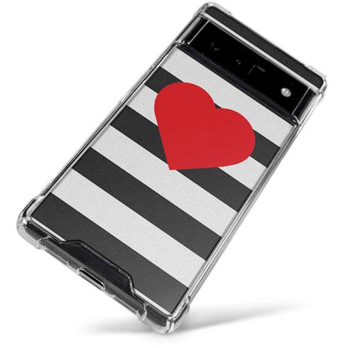 Black And White Striped Heart Google Pixel 6 Clear Case
