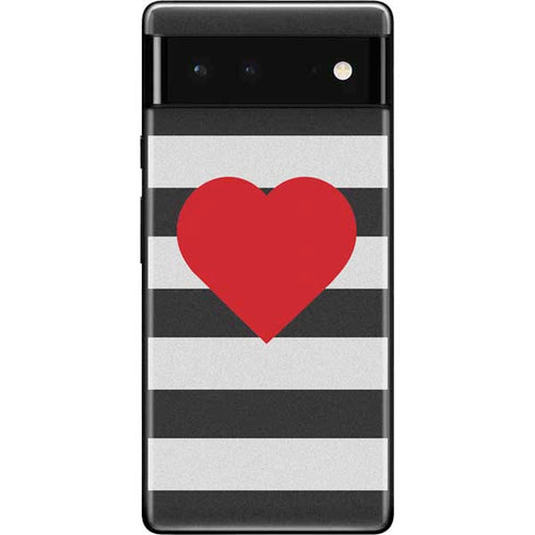 Black And White Striped Heart Google Pixel 6 Skin