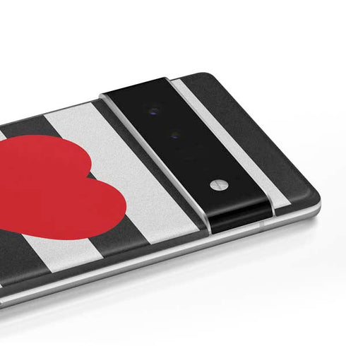 Black And White Striped Heart Google Pixel 6 Skin