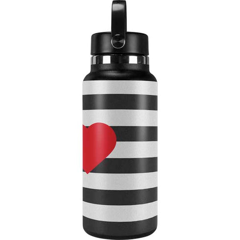 Black And White Striped Heart Hydro Flask 32oz Wide Mouth Skin