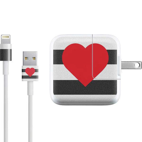 Black And White Striped Heart iPad Charger (10W USB) Skin