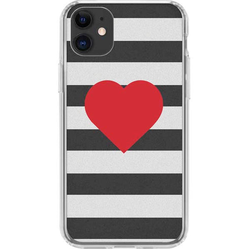 Black And White Striped Heart iPhone 11 Clear Case