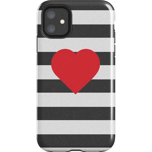 Black And White Striped Heart iPhone 11 Impact Case