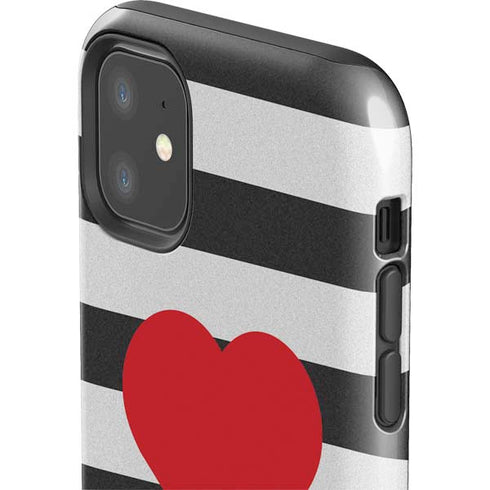 Black And White Striped Heart iPhone 11 Impact Case