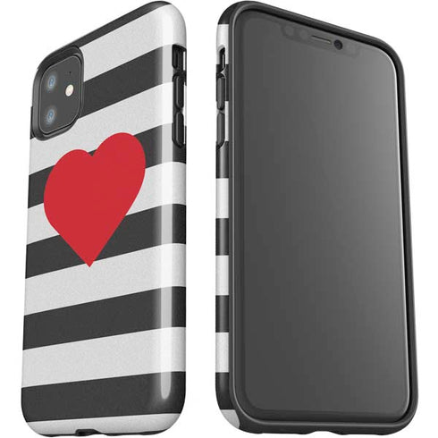 Black And White Striped Heart iPhone 11 Impact Case