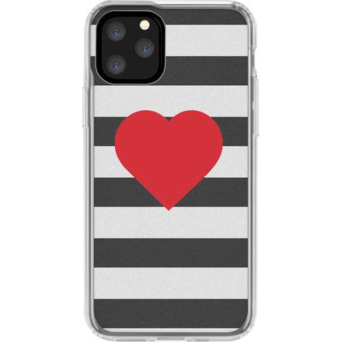 Black And White Striped Heart iPhone 11 Pro Clear Case