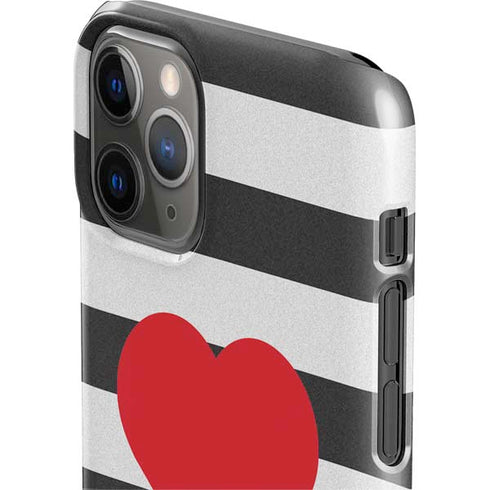 Black And White Striped Heart iPhone 11 Pro Lite Case