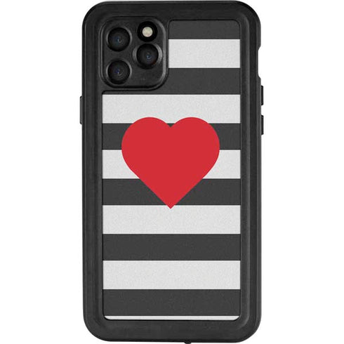 Black And White Striped Heart iPhone 11 Pro Waterproof Case