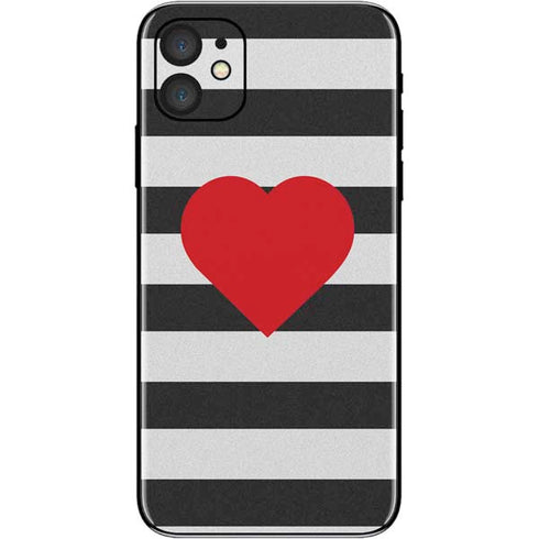 Black And White Striped Heart iPhone 11 Skin