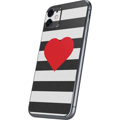 Black And White Striped Heart iPhone 11 Skin