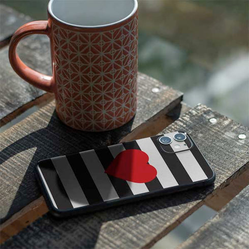 Black And White Striped Heart iPhone 11 Skin