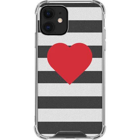 Black And White Striped Heart iPhone 12 Clear Case