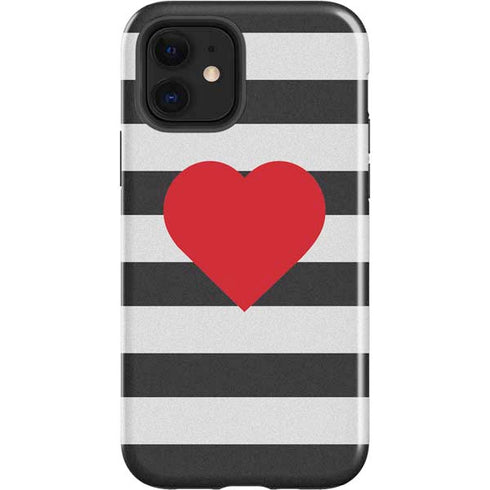 Black And White Striped Heart iPhone 12 Impact Case