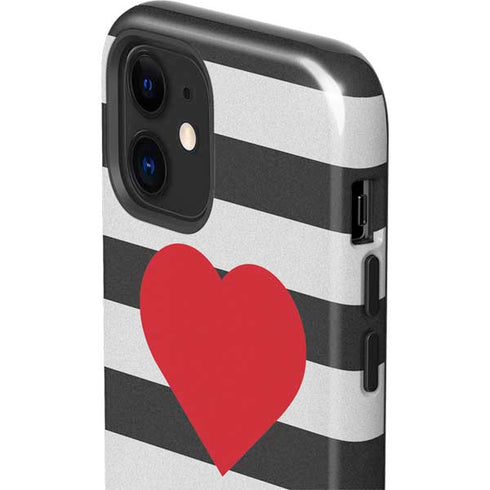 Black And White Striped Heart iPhone 12 Impact Case
