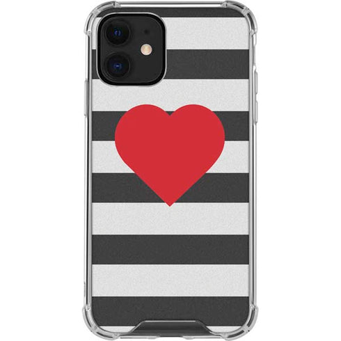 Black And White Striped Heart iPhone 12 Mini Clear Case