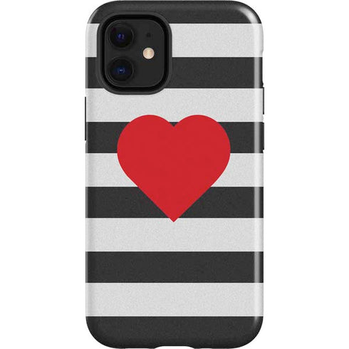 Black And White Striped Heart iPhone 12 Mini Impact Case