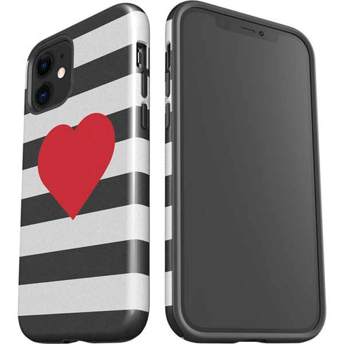 Black And White Striped Heart iPhone 12 Mini Impact Case
