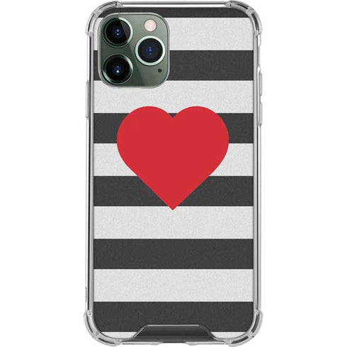Black And White Striped Heart iPhone 12 Pro Clear Case