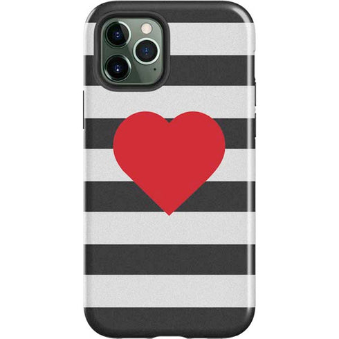 Black And White Striped Heart iPhone 12 Pro Impact Case