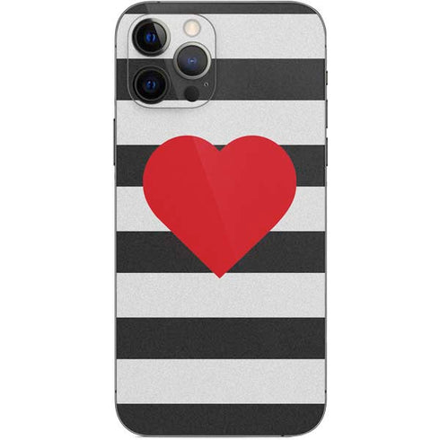 Black And White Striped Heart iPhone 12 Pro Skin