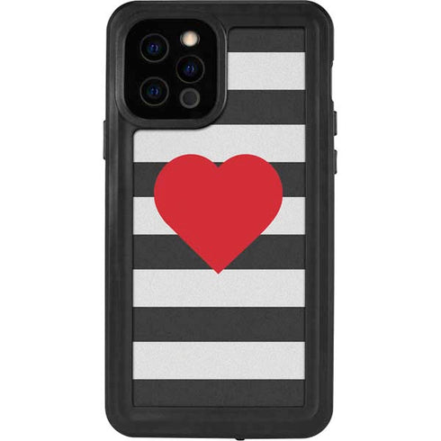Black And White Striped Heart iPhone 12 Pro Waterproof Case