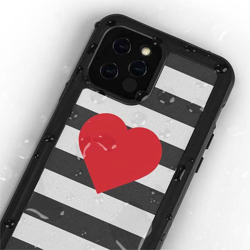 Black And White Striped Heart iPhone 12 Pro Waterproof Case