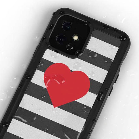 Black And White Striped Heart iPhone 12 Waterproof Case