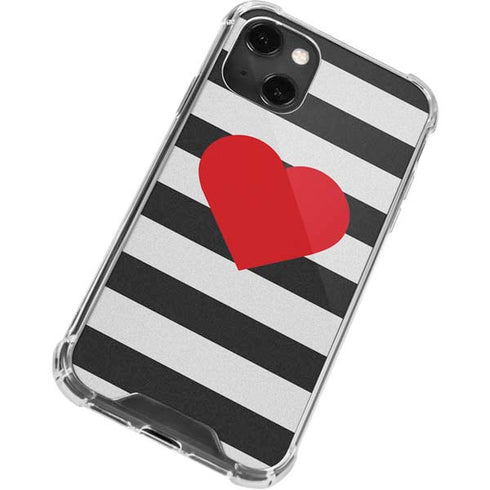 Black And White Striped Heart iPhone 13 Mini Clear Case
