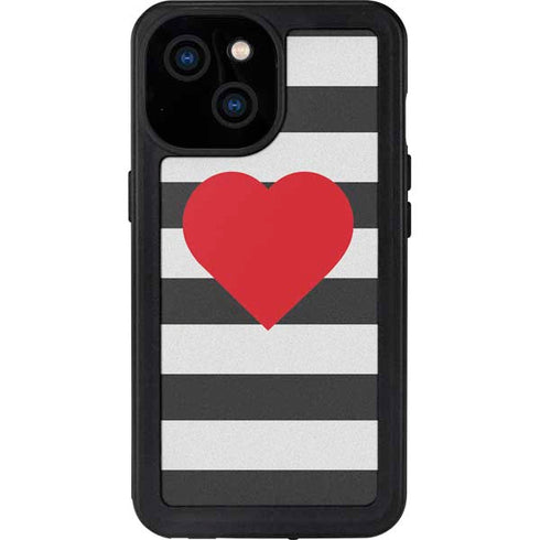 Black And White Striped Heart iPhone 13 Mini Waterproof Case