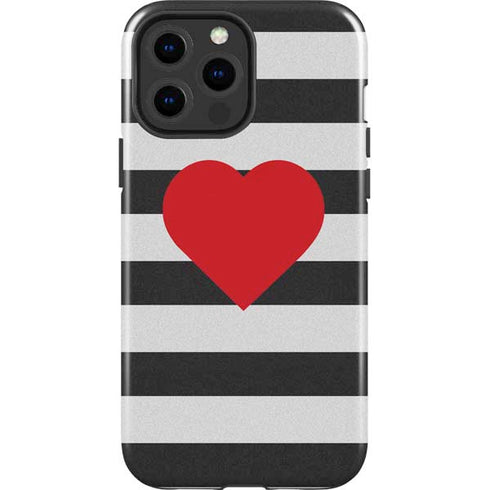 Black And White Striped Heart iPhone 13 Pro Max Impact Case