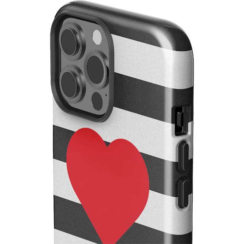 Black And White Striped Heart iPhone 13 Pro Max Impact Case
