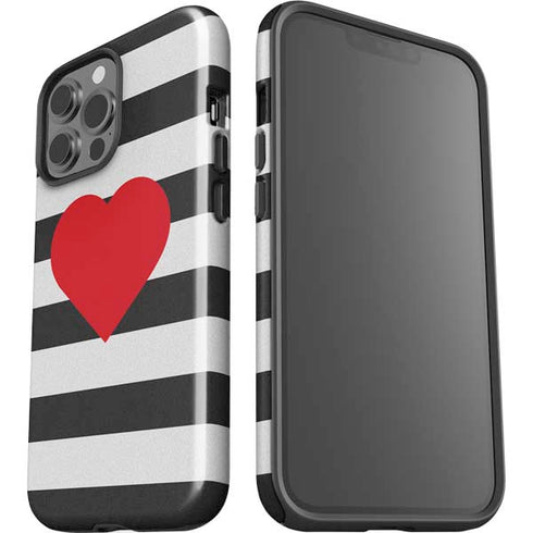 Black And White Striped Heart iPhone 13 Pro Max Impact Case