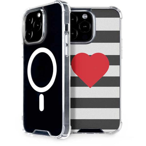 Black And White Striped Heart iPhone 13 Pro Max MagSafe Case