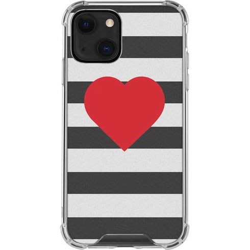 Black And White Striped Heart iPhone 14 Clear Case