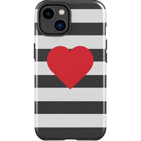 Black And White Striped Heart iPhone 14 Plus Impact Case