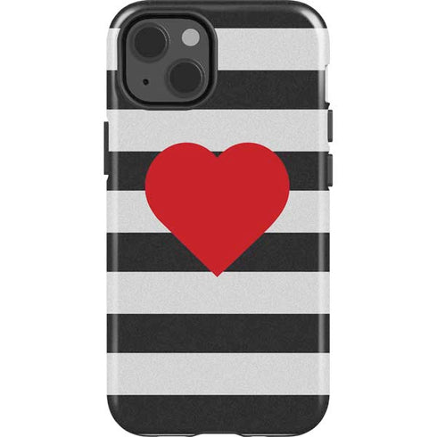 Black And White Striped Heart iPhone 14 Impact Case