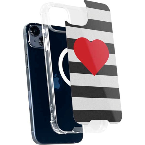 Black And White Striped Heart iPhone 15 Plus MagSafe Case