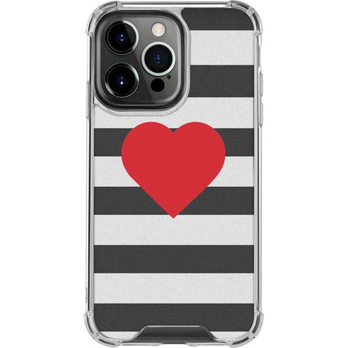 Black And White Striped Heart iPhone 15 Pro Clear Case