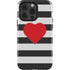 Black And White Striped Heart iPhone 14 Pro Impact Case